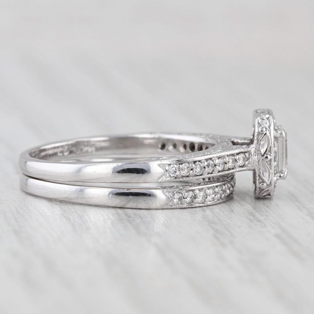 da uomo o donna Anello di fidanzamento aureolato con diamante taglio smeraldo da 0,70 ct. in oro bianco 14 ct. in vendita