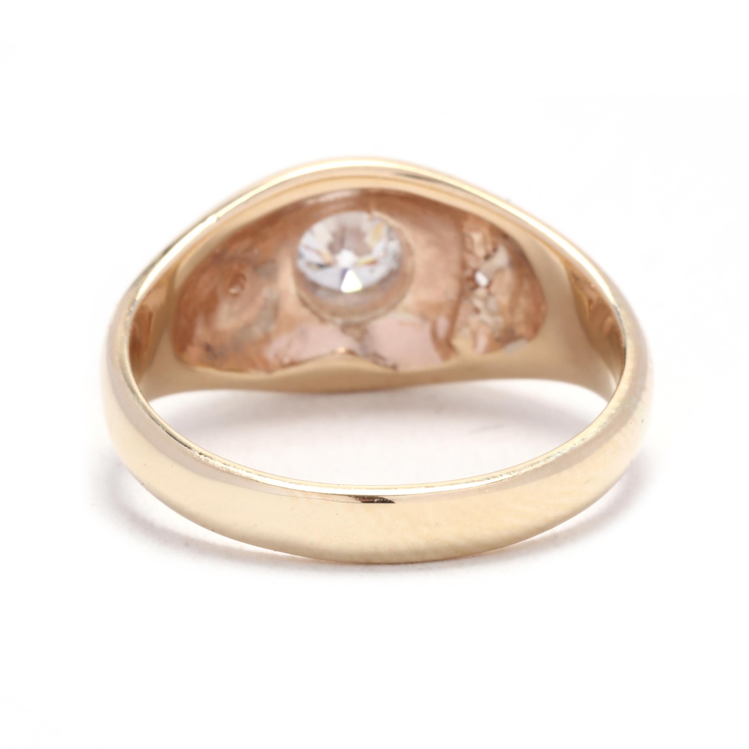 Taille ronde Bague de fiançailles en or jaune 14 carats sertie de 3 diamants de 0,70 ctw, taille 7 en vente