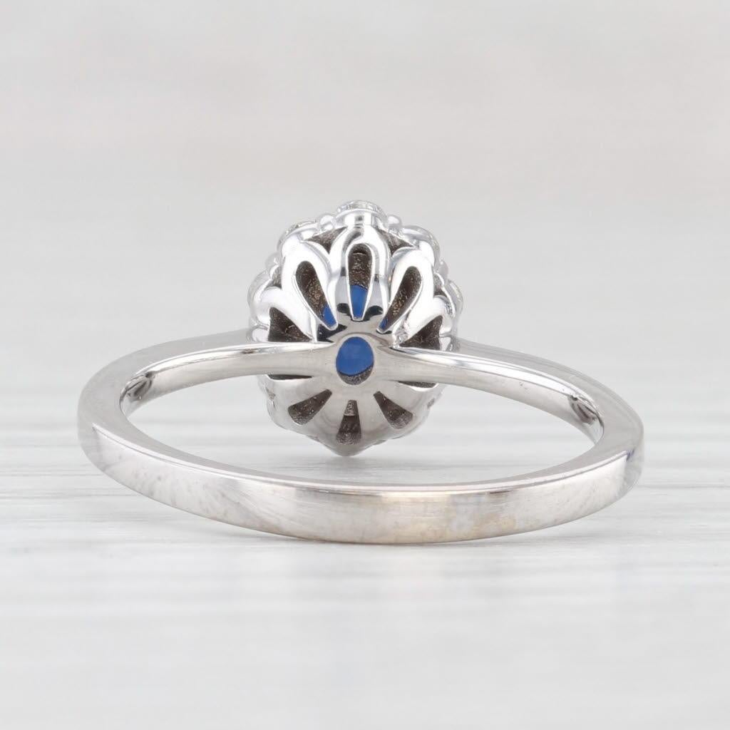 Oval Cut 0.70ctw Oval Blue Sapphire Diamond Halo Ring 14k White Gold Size 6.5 Engagement For Sale