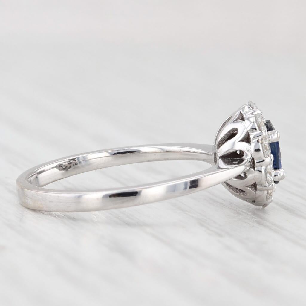 Women's or Men's 0.70ctw Oval Blue Sapphire Diamond Halo Ring 14k White Gold Size 6.5 Engagement For Sale