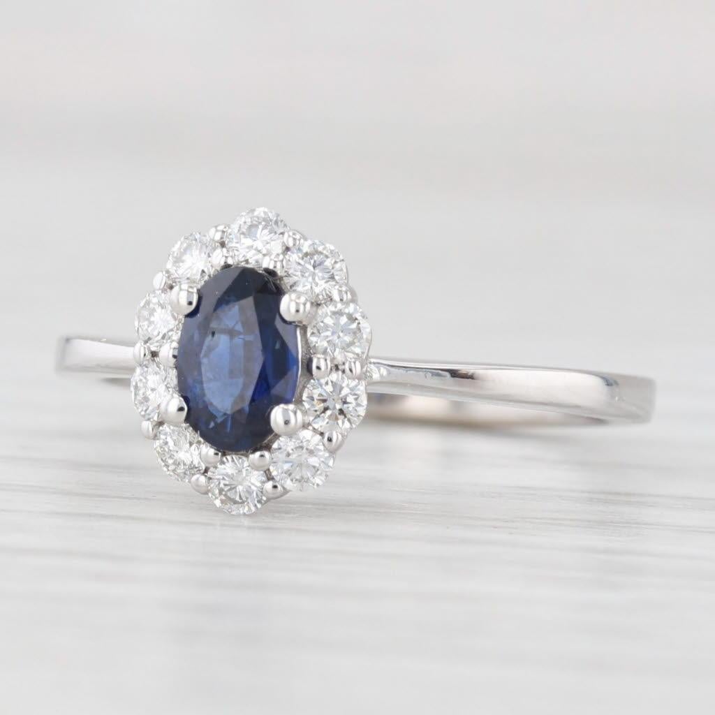 0.70ctw Oval Blue Sapphire Diamond Halo Ring 14k White Gold Size 6.5 Engagement For Sale 1