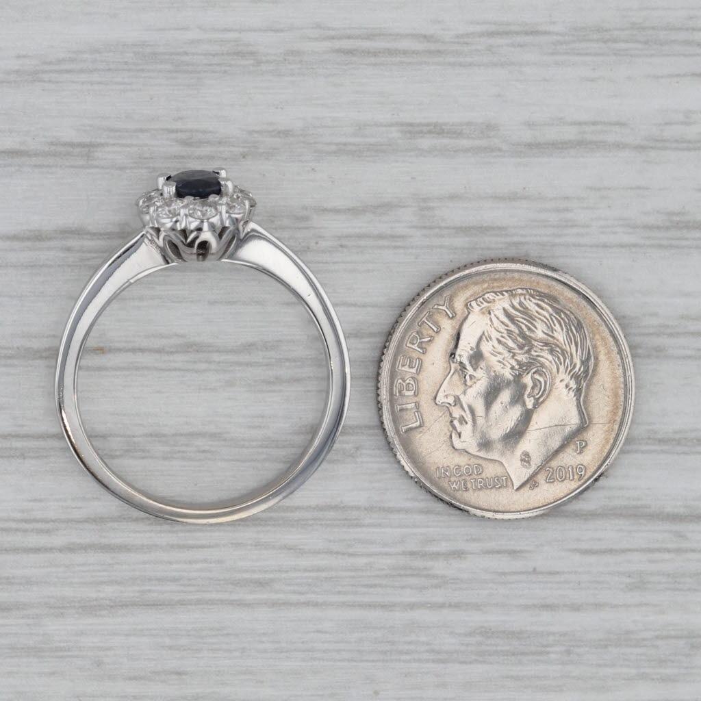 0.70ctw Oval Blue Sapphire Diamond Halo Ring 14k White Gold Size 6.5 Engagement For Sale 2