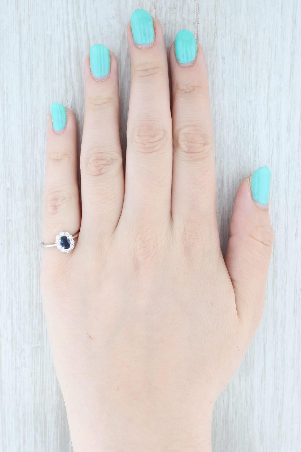 0.70ctw Oval Blue Sapphire Diamond Halo Ring 14k White Gold Size 6.5 Engagement For Sale 4
