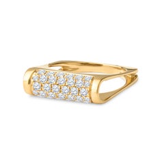 0.70 Carat Pave Diamond 18 Karat Yellow Gold Bar Ring