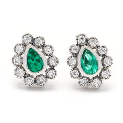 0.70ctw Pear Emerald Diamond Stud Earrings, 18K White Gold, Length 3/8 Inch