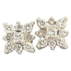 0.70ctw Princess and Round Diamond Cluster Stud Earrings in 14K White Gold