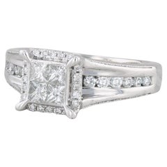 0.70ctw Princess Diamond Halo Engagement Ring 14k White Gold Size 6