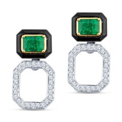 0.70ctw Radiant Cut Emerald with 0.25ctw Round Diamond Convertible Stud Earrings