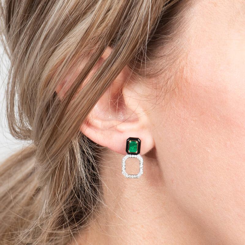 0.70ctw Radiant Cut Emerald with 0.25ctw Round Diamond Convertible Stud Earrings 1
