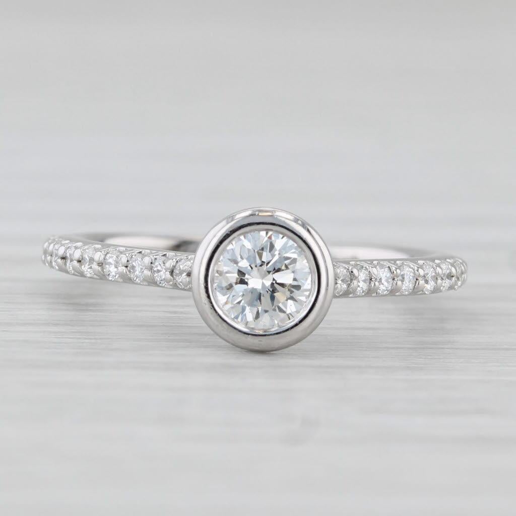 0.70ctw Round Bezel Set Diamond Engagement Ring 14k White Gold Size 4.5 In Good Condition For Sale In McLeansville, NC