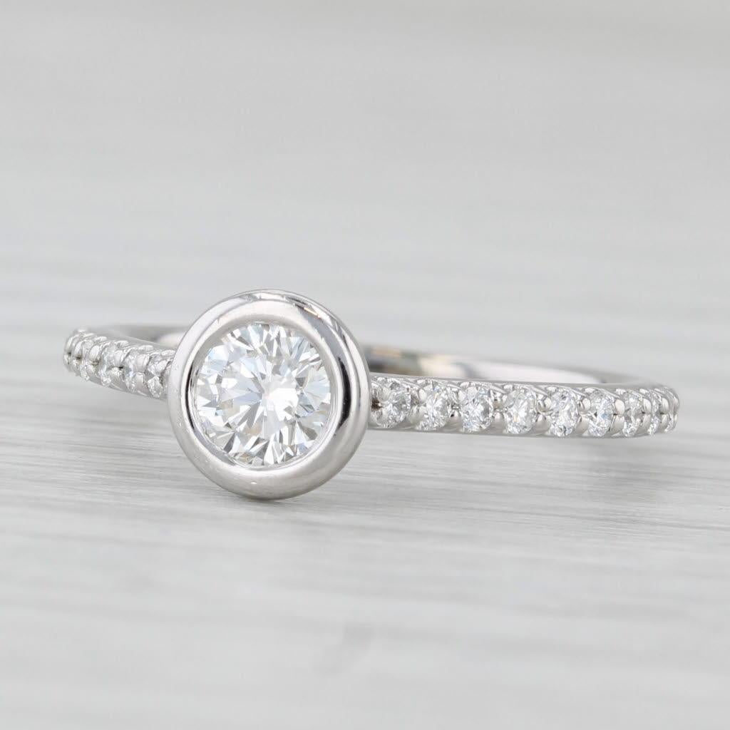 0.70ctw Round Bezel Set Diamond Engagement Ring 14k White Gold Size 4.5 For Sale 1