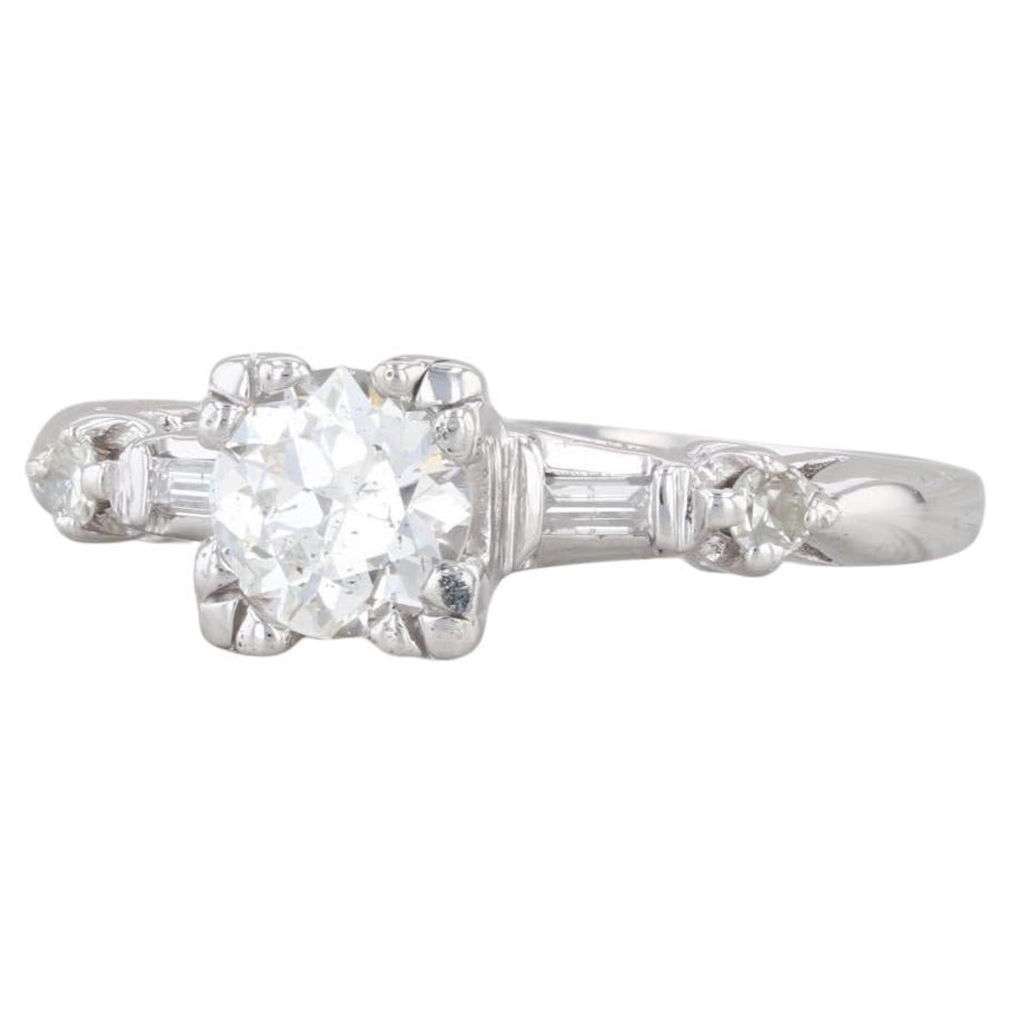 0.70ctw Round Diamond Engagement Ring 14k White Gold Size 5.5 GIA For Sale
