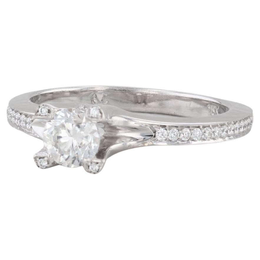 0.70ctw Round Diamond Engagement Ring 18k White Gold Size 6.25 Euro Shank For Sale