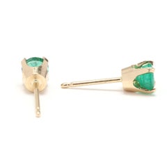 0.70ctw Round Emerald Stud Earrings, 14KT Yellow Gold