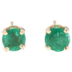 0.70ctw Round Emerald Stud Earrings, 14KT Yellow Gold