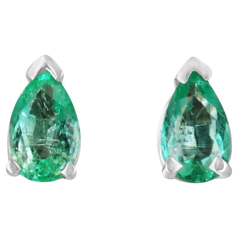 0.70tcw 14K Pear Cut Light Green Emerald Studs 3 Prong White Gold Emerald For Sale