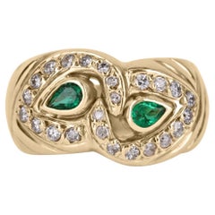0.70tcw 18K Natural Colombian Emerald Pear Cut & Diamond Cocktail Gold Ring