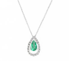 0.70tcw Gold Tear Drop Emerald & Diamond Pendant Necklace Pear Emerald Pendant