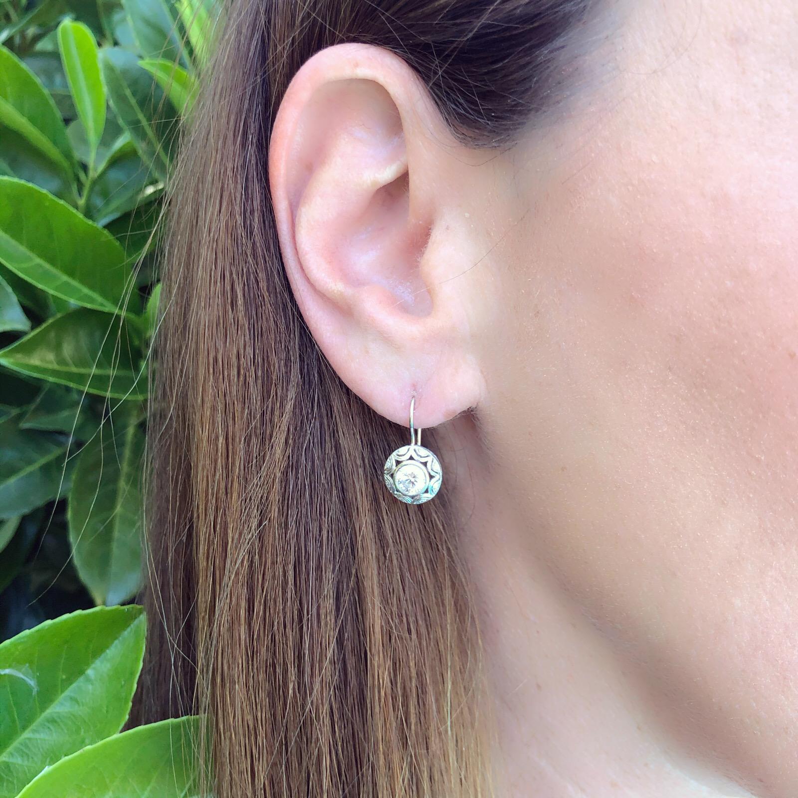 Women's 0.71 and 0.75 Carat GIA Certified Diamond Gold Drop Earrings