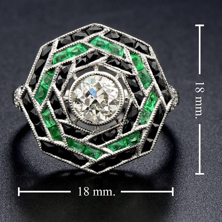 0.71 Carat Brilliant Cut Diamond Emerald and Onyx Cocktail Ring 1