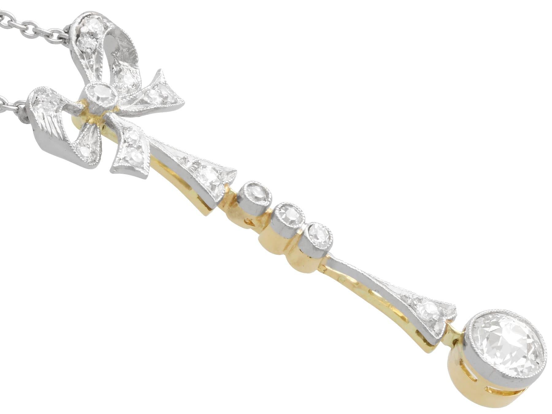 Taille vieille Europe Pendentif ancien en or jaune 14 carats avec diamants de 0,71 carat, c. 1910 en vente