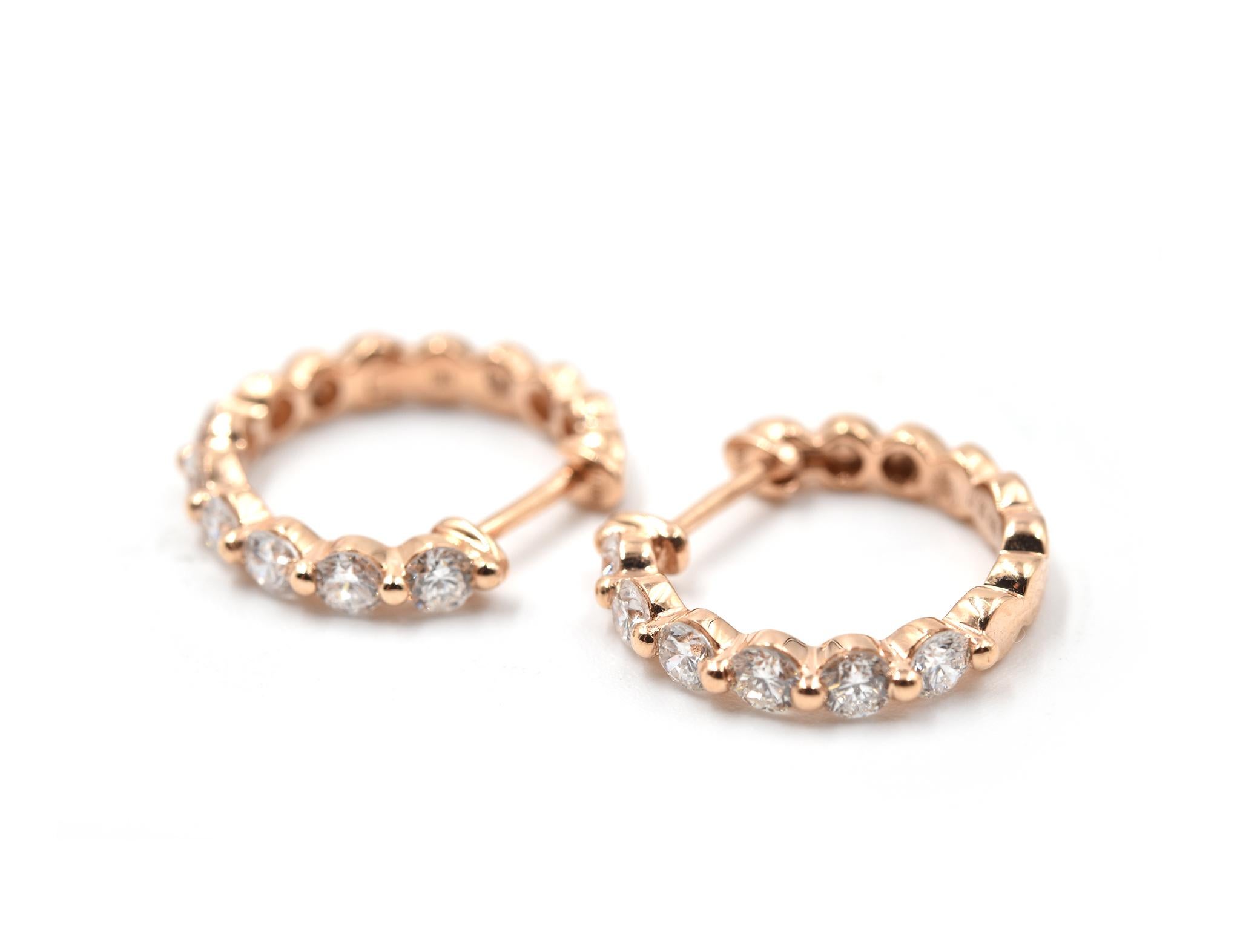 0.71 Carat Diamond 18 Karat Rose Gold Huggie Earrings In Excellent Condition In Scottsdale, AZ