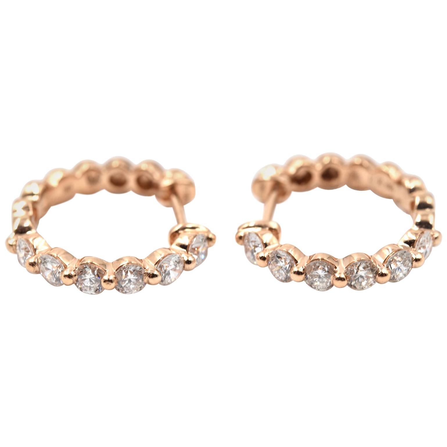 0.71 Carat Diamond 18 Karat Rose Gold Huggie Earrings