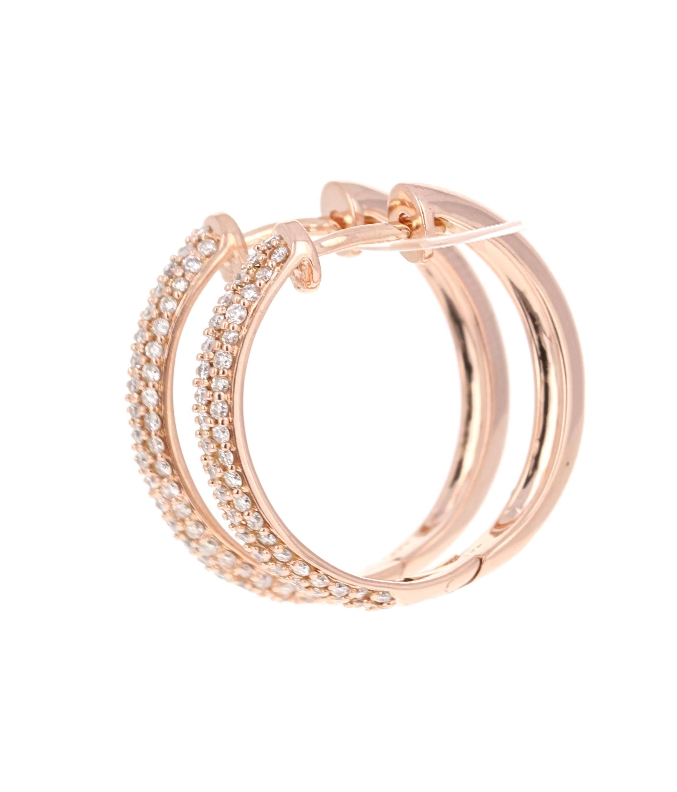 Modern 0.71 Carat Diamond Hoop Earrings 14 Karat Rose Gold