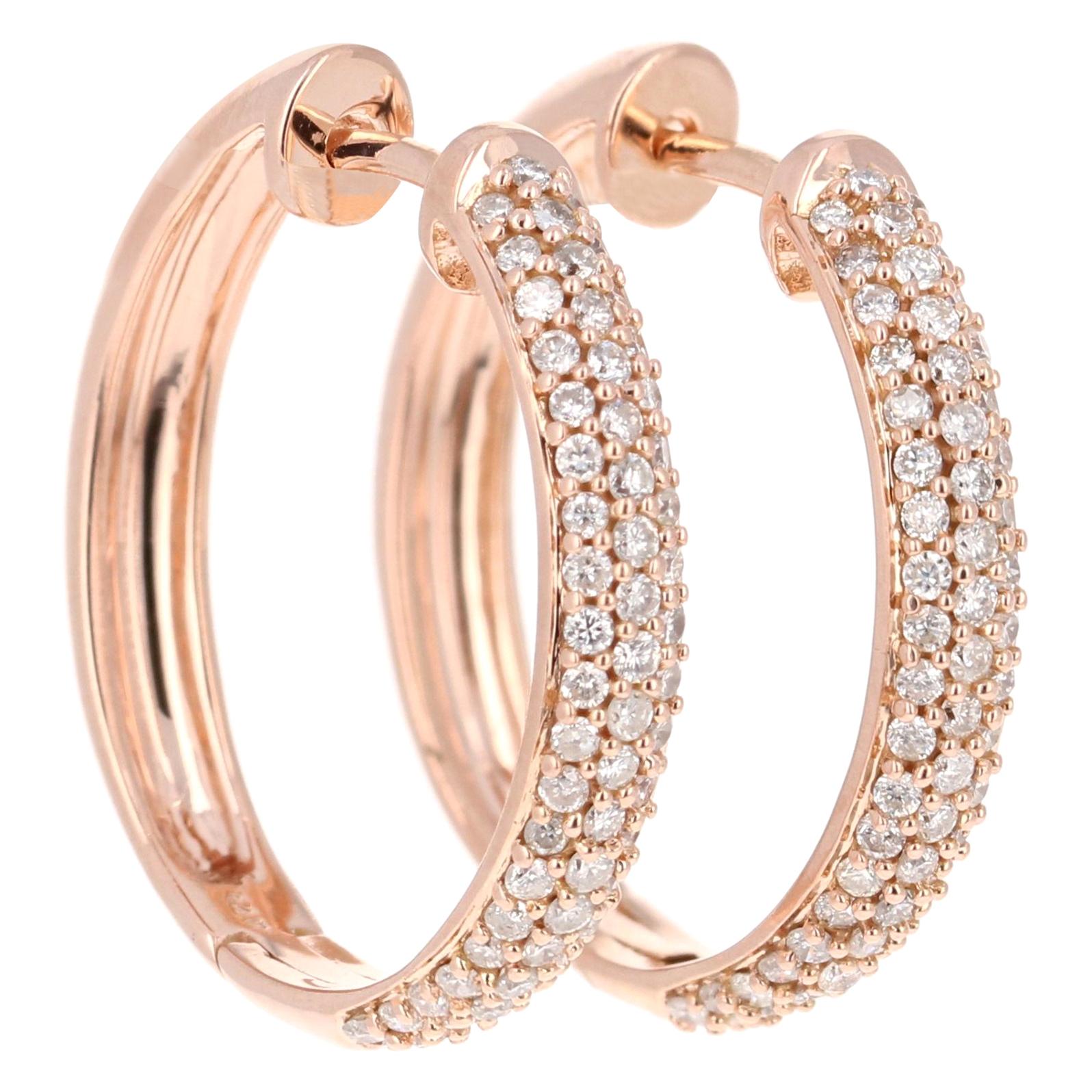 0.71 Carat Diamond Hoop Earrings 14 Karat Rose Gold