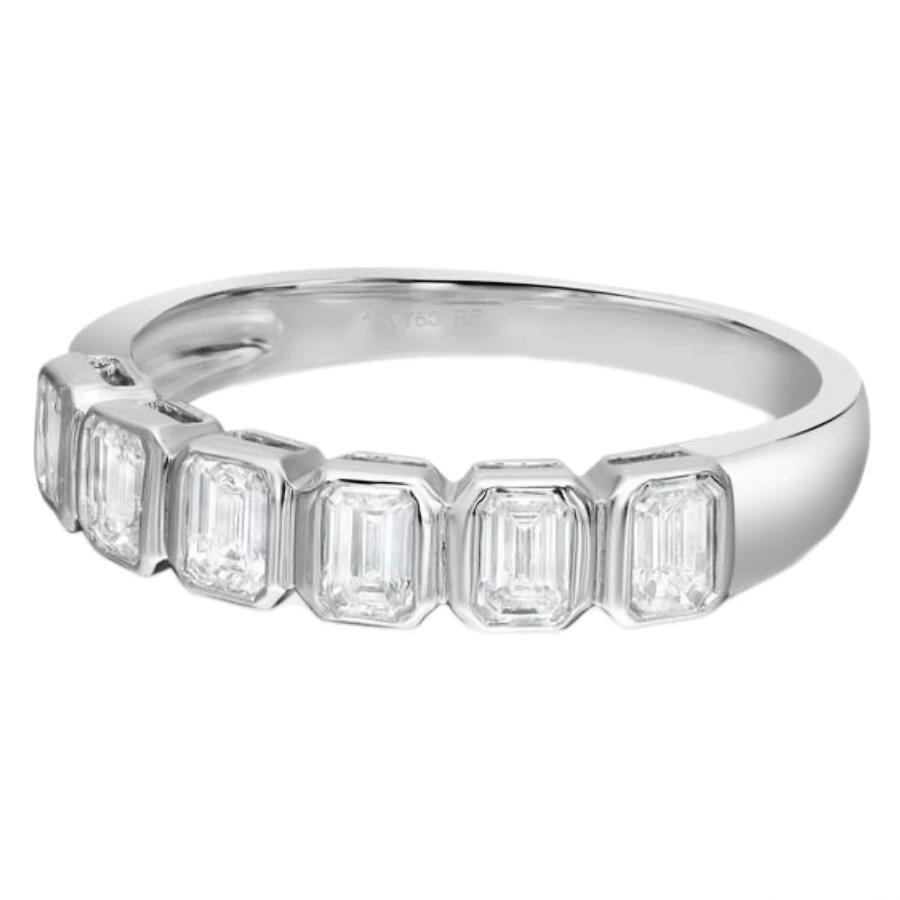 0.71 Carat Emerald Cut Bezel Set Diamond Halfway Eternity Band 18k White Gold 2