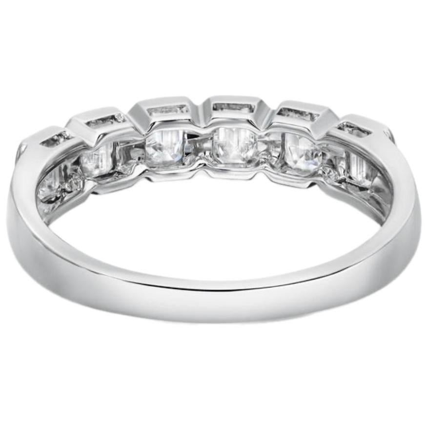 0.71 Carat Emerald Cut Bezel Set Diamond Halfway Eternity Band 18k White Gold 3