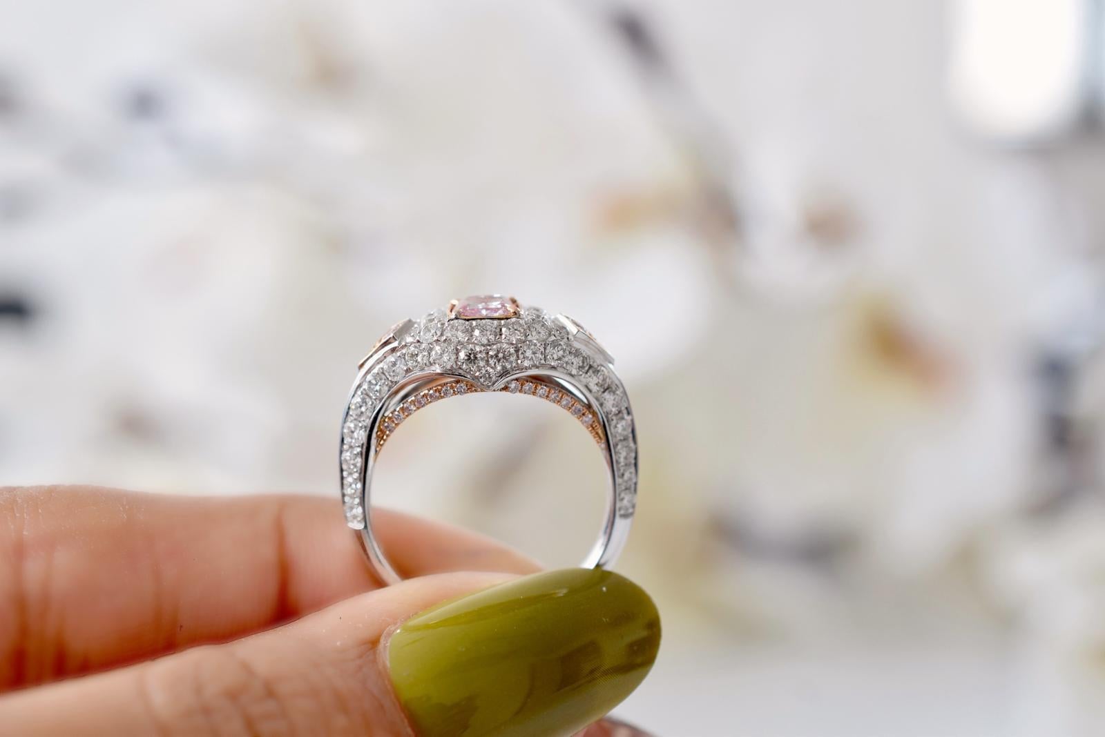 0.71 Carat Faint Pink Diamond Ring I1 Clarity GIA Certified For Sale 1