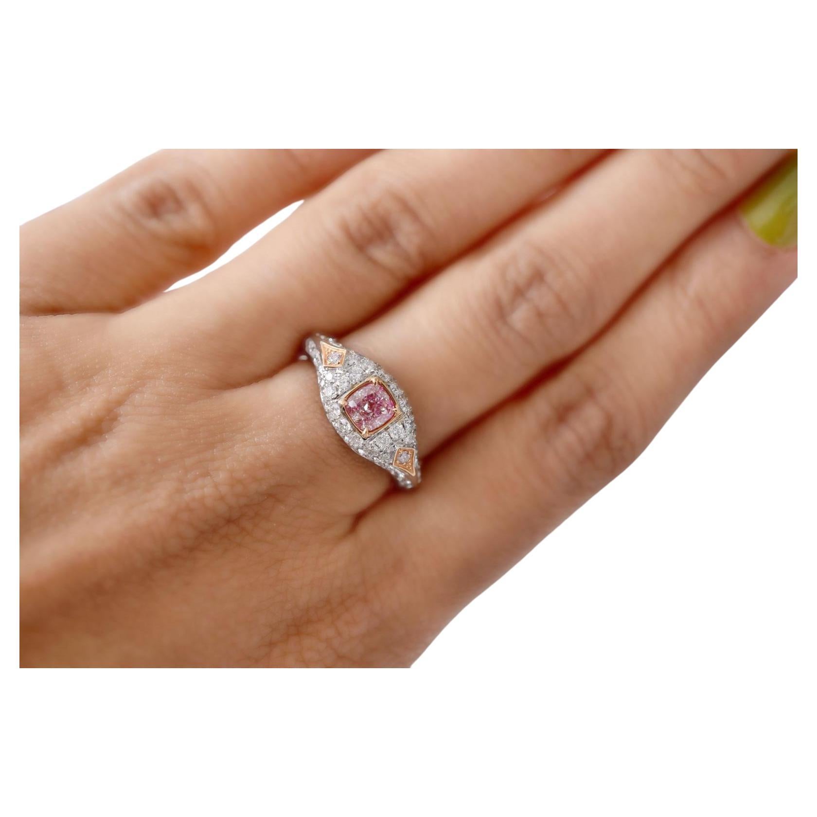0.71 Carat Faint Pink Diamond Ring I1 Clarity GIA Certified For Sale
