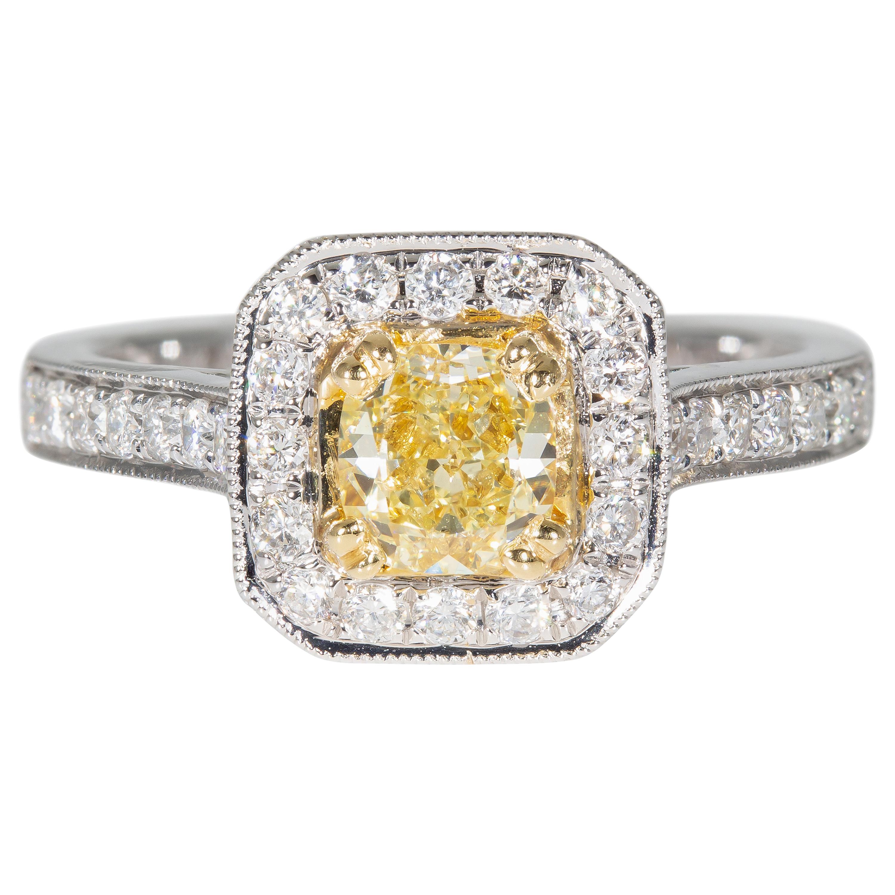 0.71 Carat Fancy Yellow Halo Diamond Ring