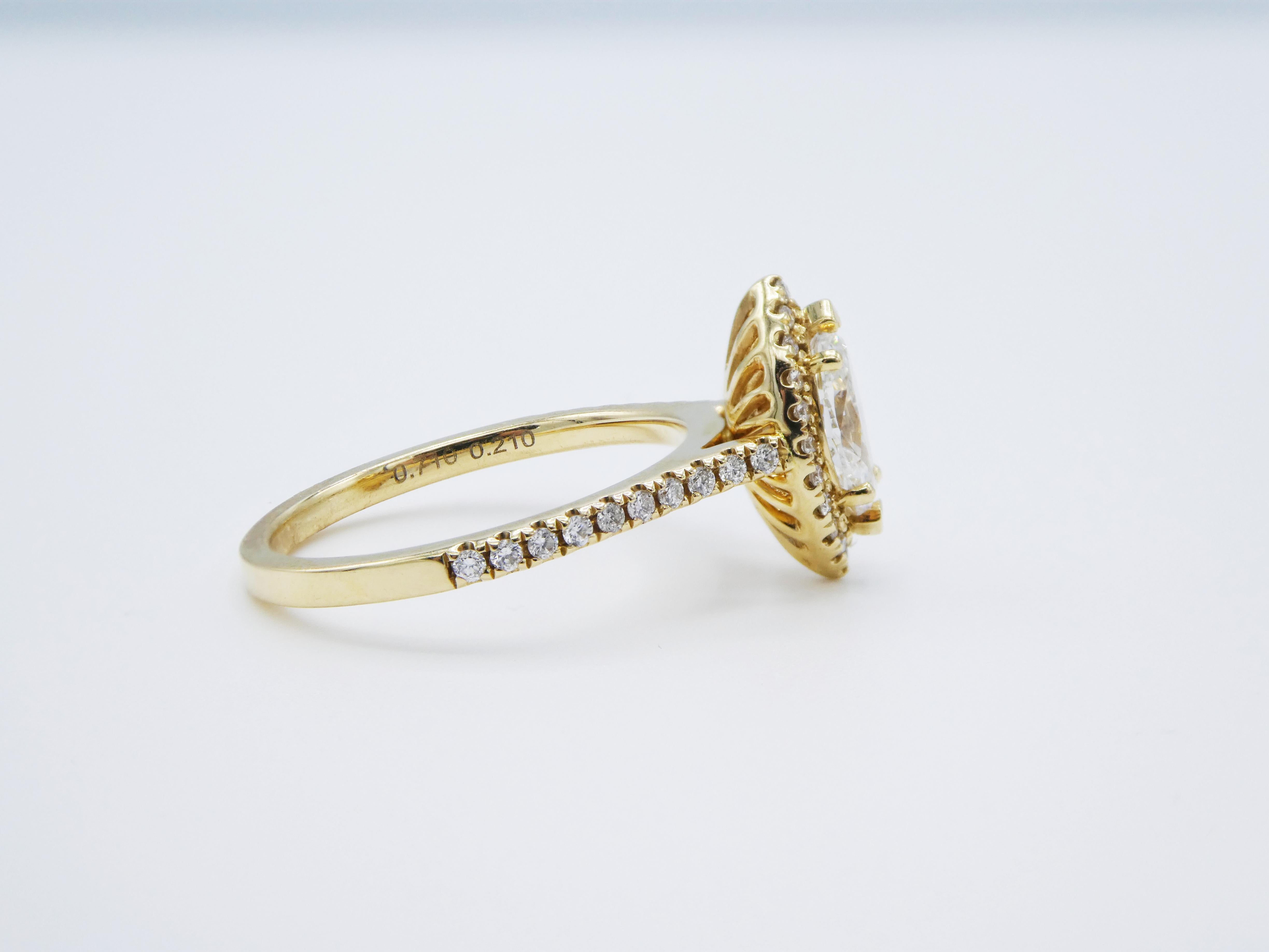 Modern 0.71 Carat Marquise 14 Karat Yellow Gold Halo Diamond Engagement Ring