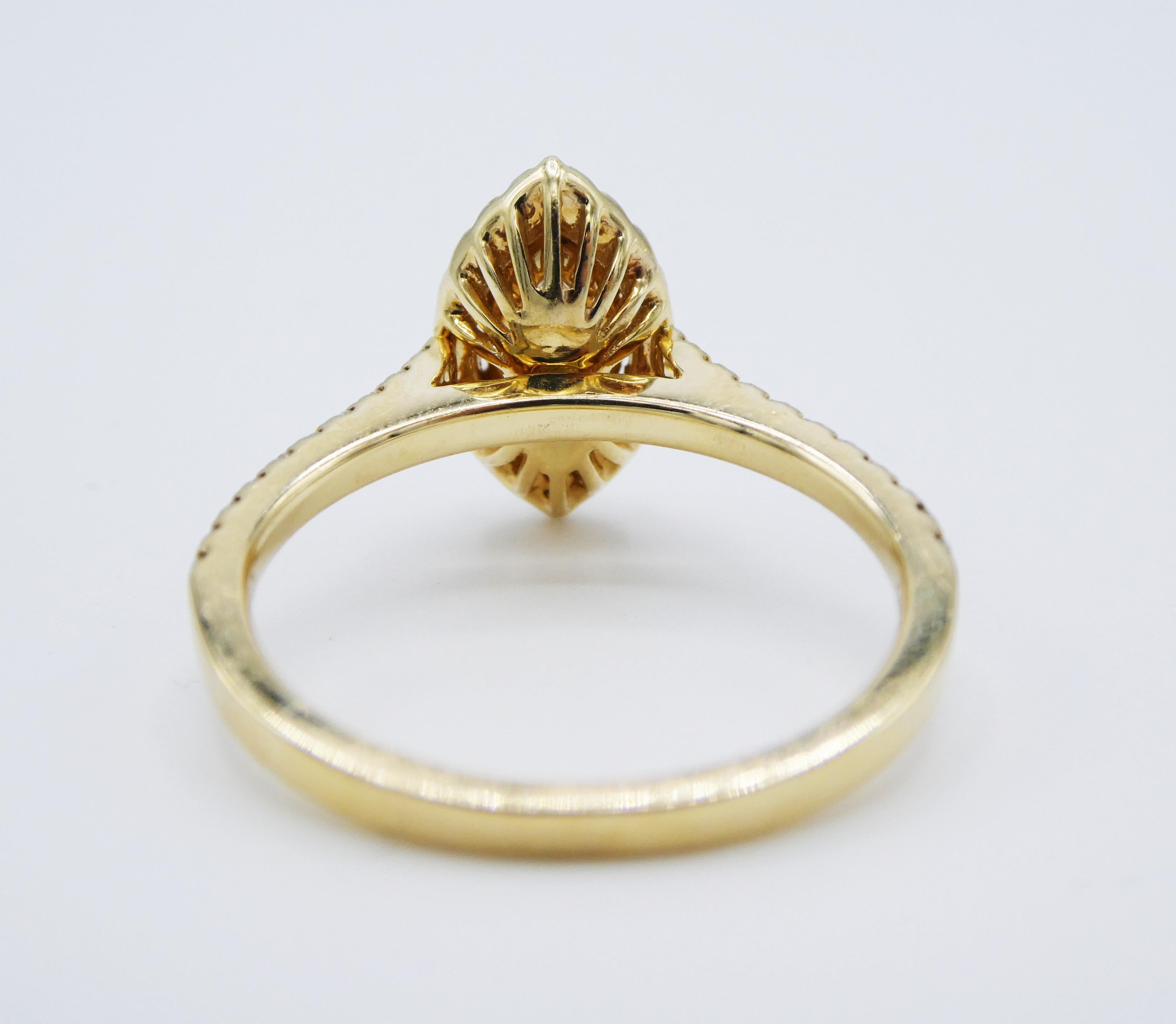 Marquise Cut 0.71 Carat Marquise 14 Karat Yellow Gold Halo Diamond Engagement Ring