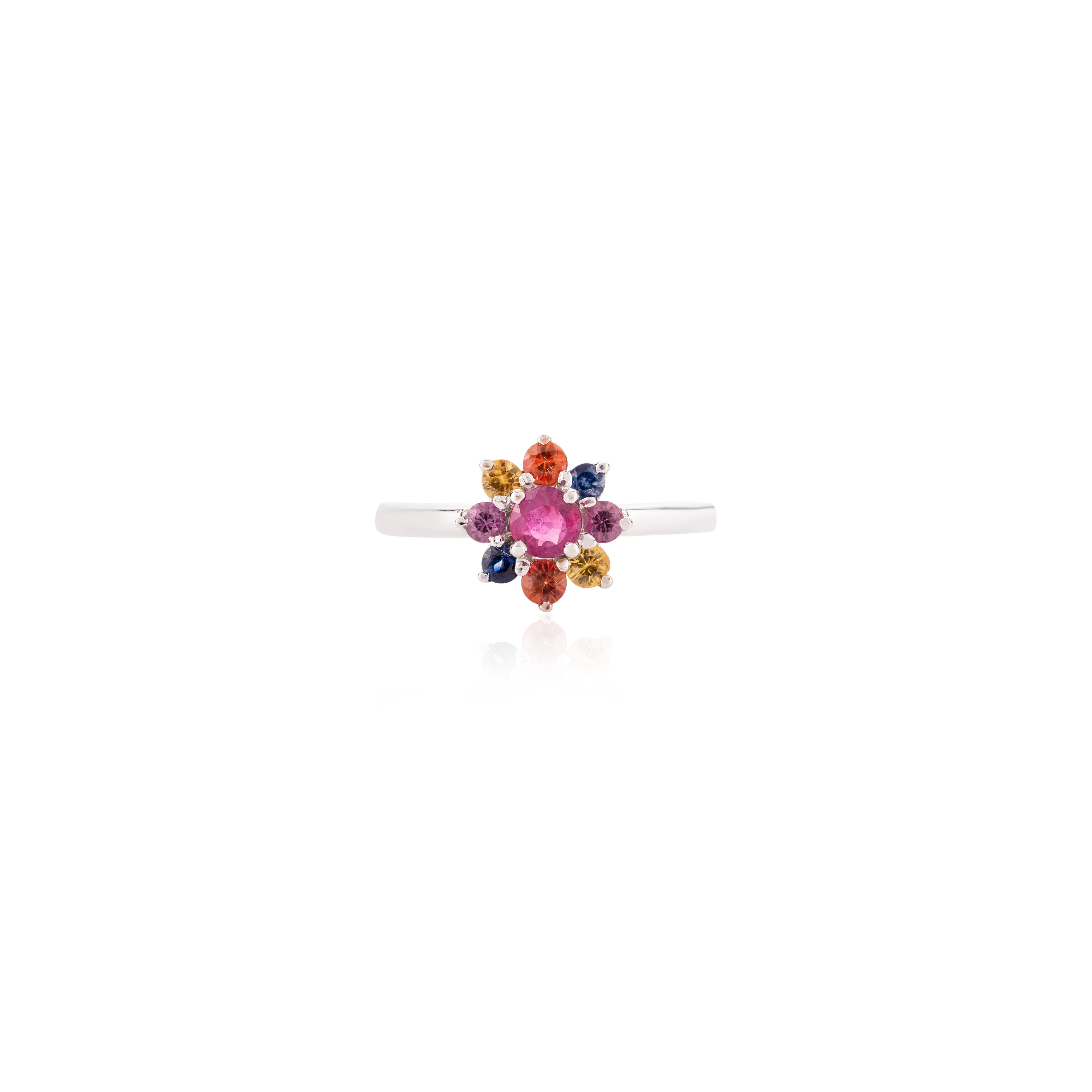 En venta: Pequeño Anillo Flor Multi Piedra Regalo para Novia en Oro Blanco Macizo de 14k  6