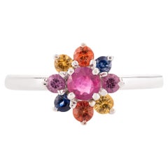 0.71 Carat Minimalist Multi Gemstone Flower Ring in 14k White Gold Settings