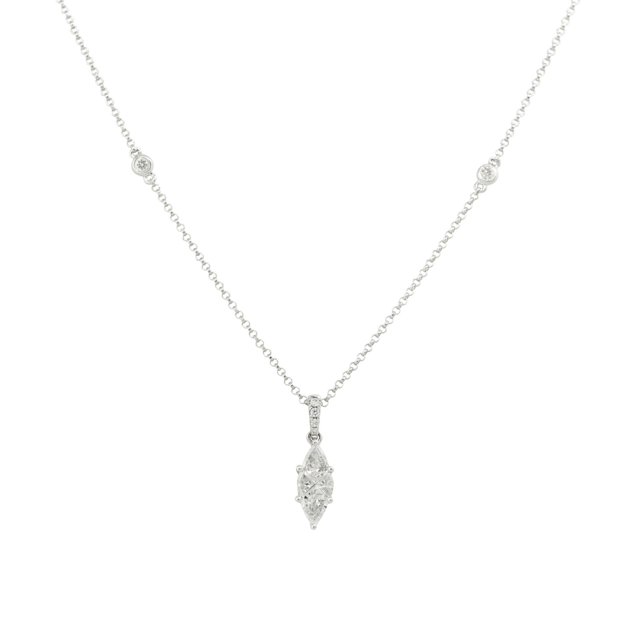Women's 0.71 Carat Mosaic Marquise Cut Diamond Station Necklace 18 Karat in Stock For Sale