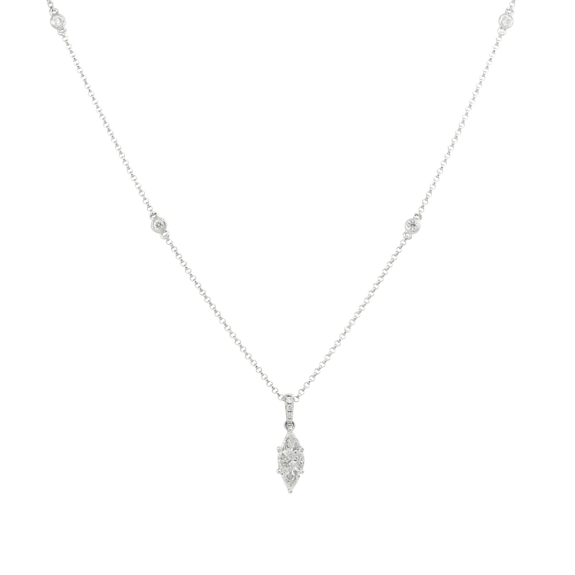 0.71 Carat Mosaic Marquise Cut Diamond Station Necklace 18 Karat in Stock For Sale 1