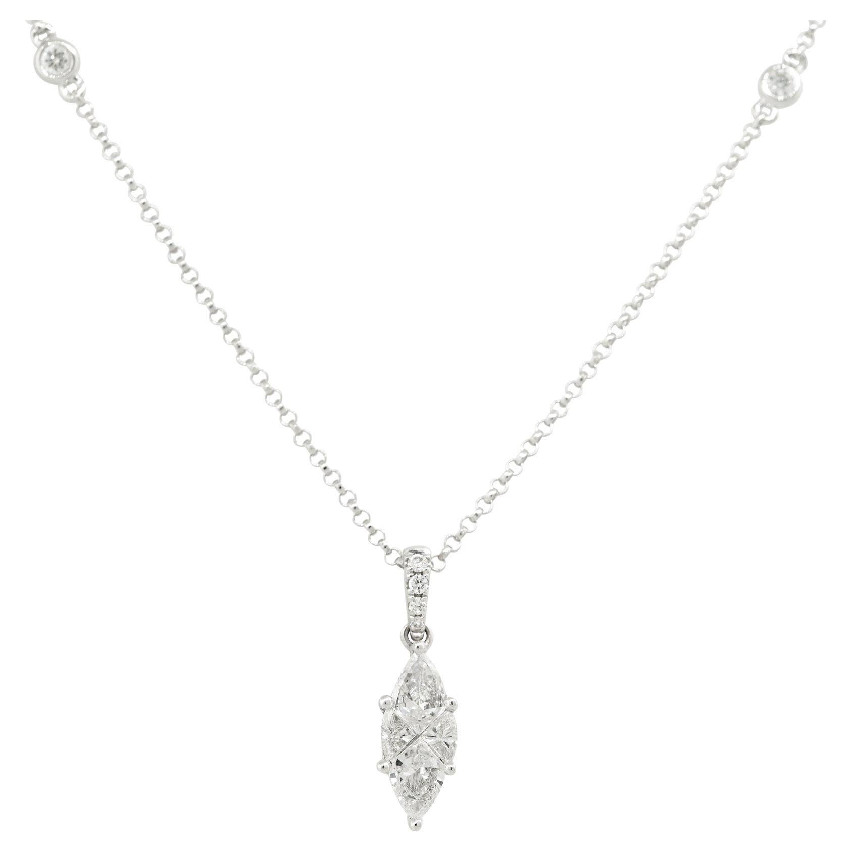 0.71 Carat Mosaic Marquise Cut Diamond Station Necklace 18 Karat in Stock For Sale