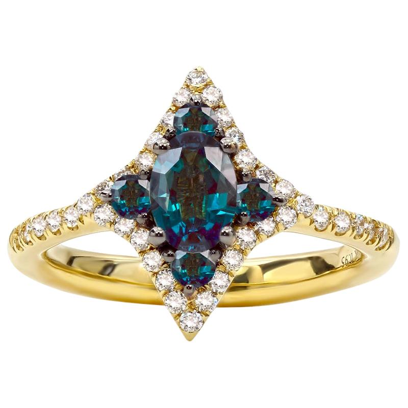 Mark Henry 0.71 Carat Natural Brazilian Alexandrite and Diamond Ring, 18 Karat