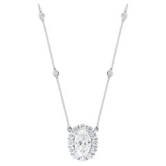 0.76Carat Oval Cut  Diamond Pendant Necklace in 18K white Gold