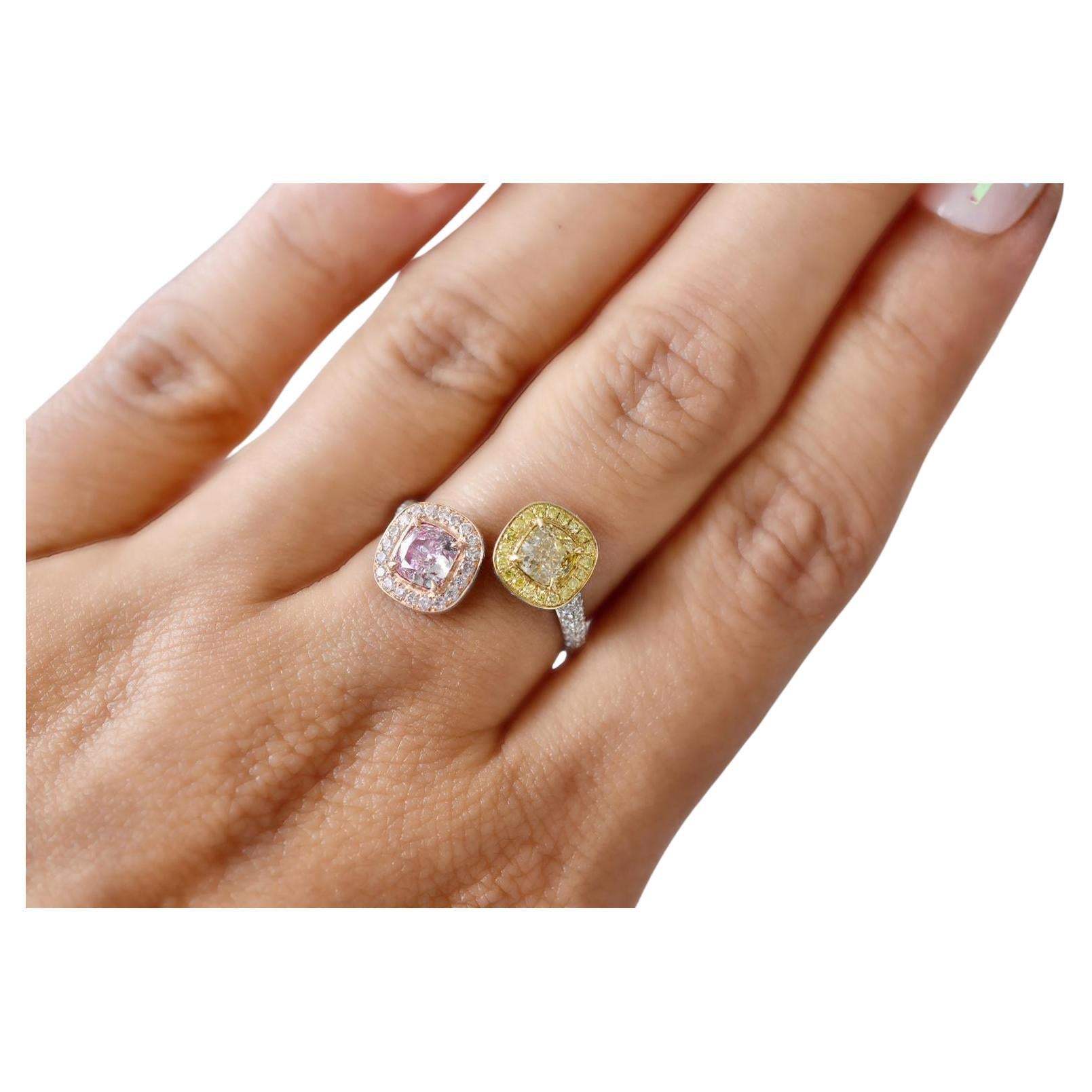 0.71 Carat Pink & Yellow Diamond Cocktail Ring GIA Certified For Sale