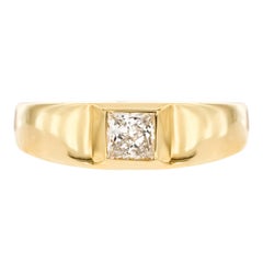 0.71 Carat Princes Cut White Diamond 18 Karat Yellow Gold Signet Ring