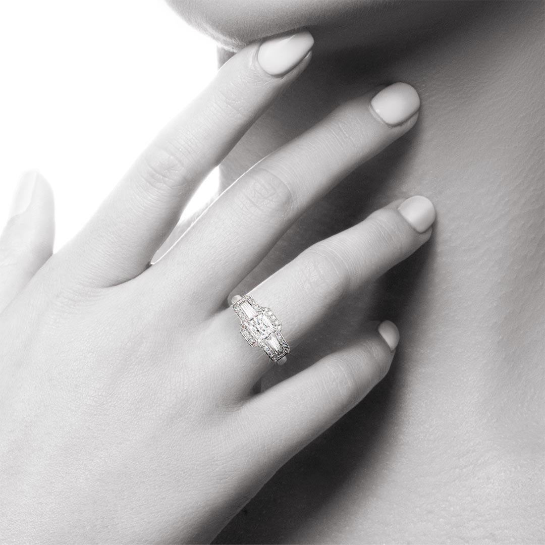 For Sale:  0.71 Carat Radiant Baguette Diamond Three-Stone Cluster Ring Natalie Barney 2