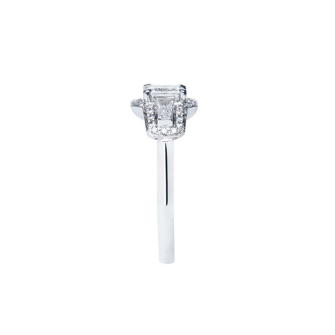 For Sale:  0.71 Carat Radiant Baguette Diamond Three-Stone Cluster Ring Natalie Barney 3