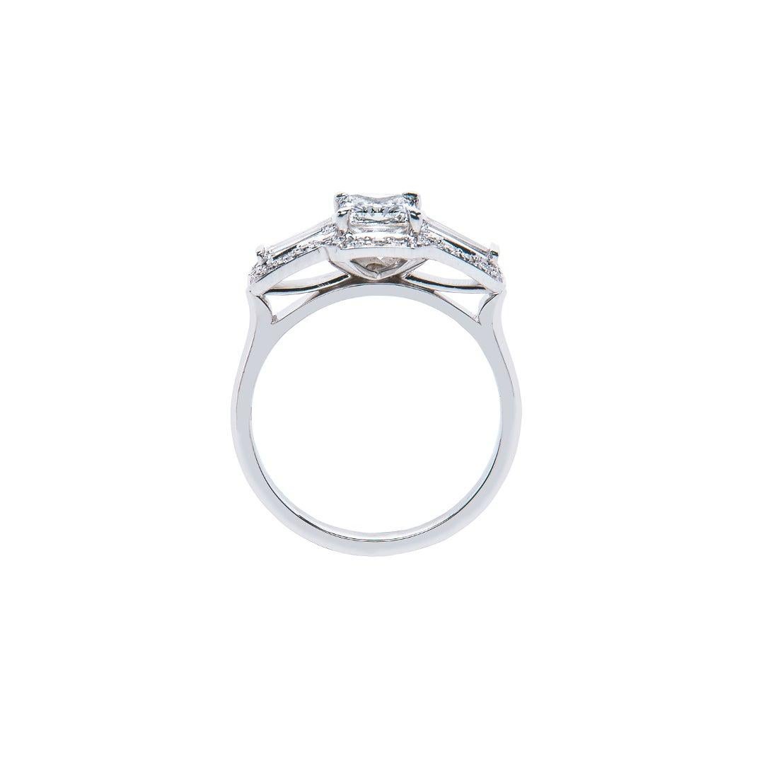 For Sale:  0.71 Carat Radiant Baguette Diamond Three-Stone Cluster Ring Natalie Barney 4