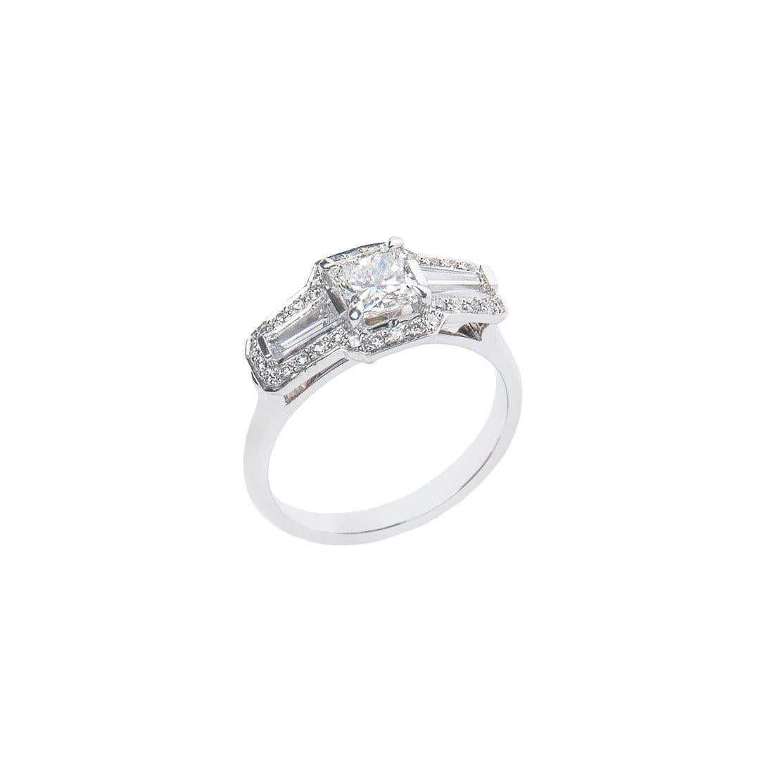 For Sale:  0.71 Carat Radiant Baguette Diamond Three-Stone Cluster Ring Natalie Barney 5