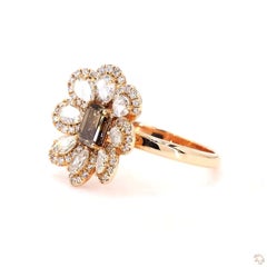 0.71 Carat Rose Cut White Diamond Brown Diamond Gold Ring